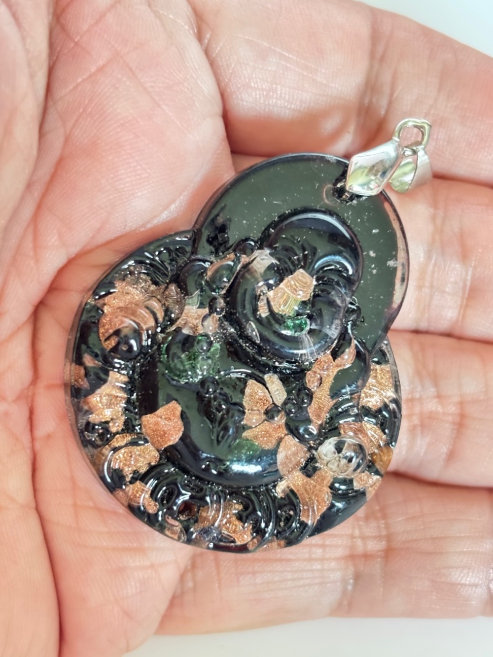 🔥$1 Clearance Large Black Buddha Handmade Lampwork Glass Pendant 44mm x 36mm